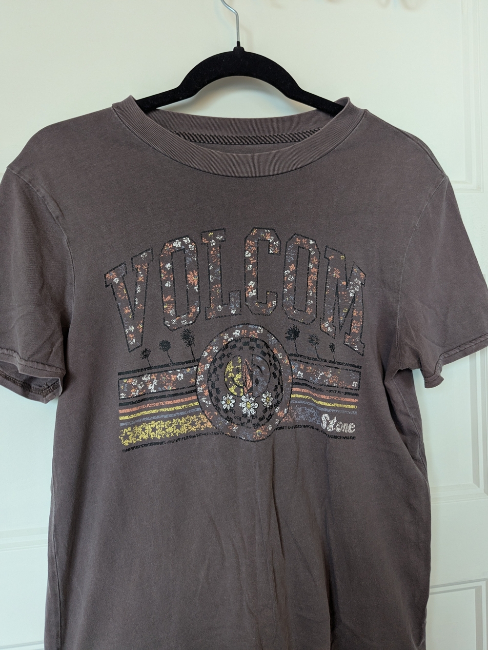 Volcom Women's Brown Floral Logo Short Sleeve Tee
